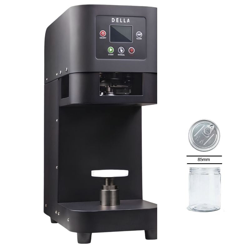 Della UK CSM305 fully automatic commercial can sealer machine with 85mm sealing diameter and 16–20 cans per minute capacity