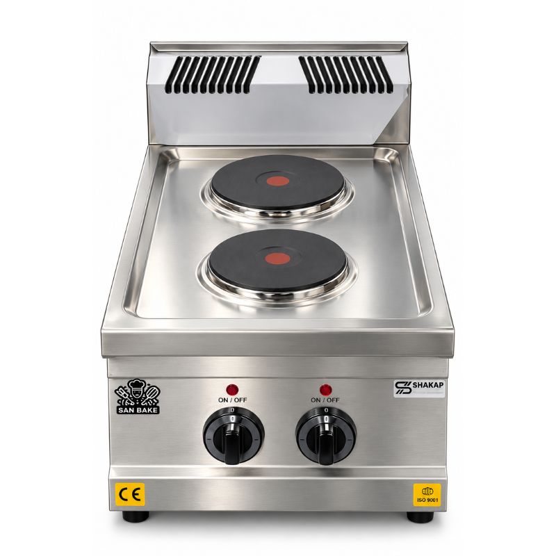 commercial countertop electric plate cooker with two cooking plates and stainless steel body