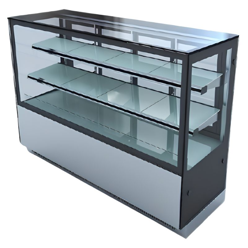 Kegler KG1000ER2 Freestanding Squared Refrigerated Cake Showcase with 2 Shelves