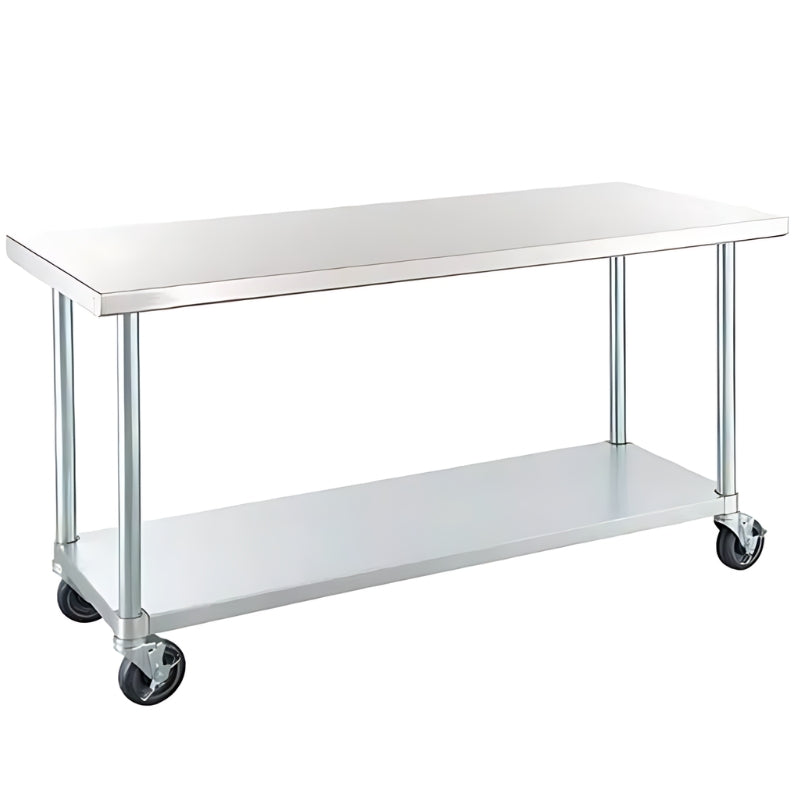 Sharaf Stainless Steel Mobile Work Table with Shelves Commercial Kitchen