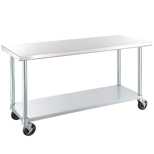 Sharaf Stainless Steel Mobile Work Table with Shelves Commercial Kitchen